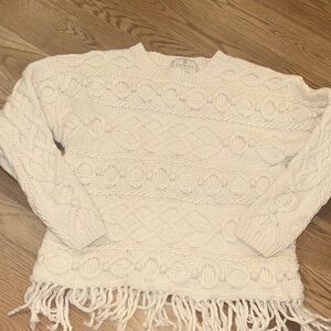 Express Tricot Vintage Cozy Cream Handknitted Sweater with Fringe